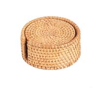 6pcs Rattan Coasters Set, Handmade Woven Cup Coasters, Round Natural Rattan Cup Mats for Drinks Tea Cup Placemats Mat, Hot Dishes, Pans, Kettle (8cm)