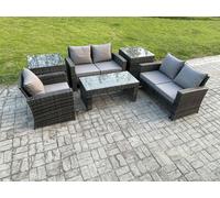 Fimous 6pcs Rattan Outdoor Garden Furniture Sofa Set with Coffee Table 2 Side Tables Dark Grey Mixed