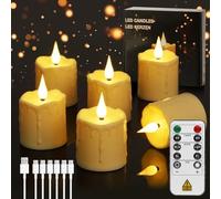 6pcs Rechargeable Battery Candles with Remote for Halloween decorations | Led Tea Lights with Timer, Adjustable Brightness Levels, Fake Candles for Home Table Party Halloween Christmas Decor