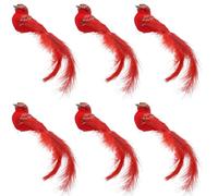 6Pcs Red Cardinal Christmas Ornaments With Clip - Simulated Birds With Long Feathers Tail for Wreaths, Tree Decorations, DIY Crafts