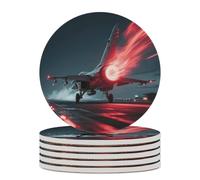 6PCS Red Flame Fighter Coasters Non-Slip Round Drink Coasters with Ceramic Stone and Cork Base, Heat Resistant Absorbent 33.00Stone Coaster Set for Kinds of Mugs and Cups, 4 Inch