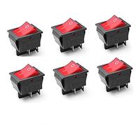 6Pcs Red Illuminated Rocker Switch, ON/Off 4 Pin DPST, 250V/16A AC, 20A/125V AC, for Automotive, Home Appliances