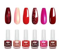6PCS Red Nail Polish Set, Nail Varnish Quick Dry, Christmas Red Nail Polish With Sparkle Glitter Mermaid Burgundy Pink, No UV Light Needed Chip Resistant Long Lasting Nail Art Gift For Women Girls