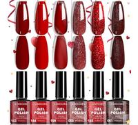 6PCS Red Nail Polish Set,Sparkle Glitter Nail Polish,Air Quick Dry Nail Varnish,Gold Green Red Nail Varnish,Shimmer Nail Polishes Kit For Women Girls Gift (6PCS Burgundy Red)