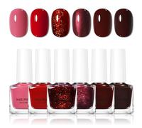 6PCS Red Nail Varnish Set - Burgundy Nail Polish Sets - No Bake Quick Dry nail Varnish - 60 Seconds Pink & Dark Red Glitter Pearl Nail polish Multipack Long Lasting for Women Gift Holiday DIY Manicure