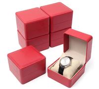 6Pcs Red PU Leather Watch Box Single with Pillow, Glossy Luxury Faux Leather Watch Gift Boxes for Men Women, Single Watch Display Case with Soft Plush Lining, Jewellery Organiser Travel Storage Holder