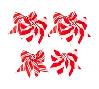 6pcs Red White Stripe Bow Christmas Tree Topper Ornament Fabric