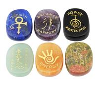 6Pcs Reiki Stones, Lapis Lazuli, Obsidian, Natural Crystal Ornaments with Reiki Symbols,Engraved Usui Symbols Polished Chakra Palm Stone for Crystal Healing Wiccan Gifts, 1"/2.5 * 2 cm Length