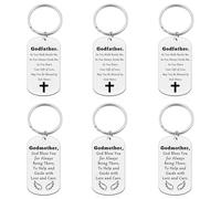 6PCS Religious Keyring Gift Godmother Gift for Women Godfather Gift for Men Baptism Thank You Gift First Communion Gift Godfather Godmother Gift Prayer Christian Gift Christening Religious Gift