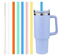 6Pcs Replacement Silicone Straws for Stanley Cup, 12 Inch Reusable With Brush, Long Thick for 40oz Tumbler (Multicolour)