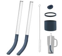 6pcs Replacement Straw Set for Ninja Blend Boss Cups, Includes 2 Reusable Glass Straws, Cleaning Brush, Silicone Tips, Sealing Rings and lids, Compatible with Ninja Travel Cups, BPA-Free