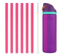 6pcs Replacement Straws for Owala FreeSip 24oz 32oz, Reusable Plastic Straws with Cleaning Brush for Owala Insulated Water Bottle 24 oz 32 oz and Flip 25 oz, Tumbler Accessories (Pink)