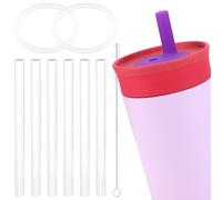 6pcs Replacement Straws for Owala Kids 12 OZ Stainless Steel Tumbler, Plastic Cleaning Brush White Drinking Water Bottle Seal Ring Gasket Compatible with Freesip 15 OZ Toddler Accessories Parts