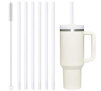 6pcs Replacement Straws for Stanley Cup, Silicone Set with Brush, 12 Inch | Fits 40oz Tumbler Lid, Flexible Thick Design, Gentle on Teeth, Washable and Reusable in White for Home or Travel