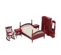6Pcs Retro Dollhouses Bedroom Furniture Set Cabinet Wood Miniatures For 1/12 Scale Display Rocking Chair Miniature Furniture For Display