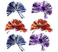 6pcs Reusable Cheerleader Pom Poms with Sparkle for Dancing Matches | PET Delicate Shiny Decor, Attention Getting Prop for Cheering Competitions, Visual and Tactile Stimulation