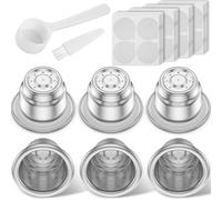 6Pcs Reusable Espresso Capsules, Refillable Coffee Pods 304 Stainless Steel Cups with 200 Aluminum Foils Seals,Spoon and Brush, Refillable Coffee Capsules Compatible with Coffee Makers