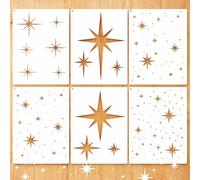 6Pcs Reusable Star Wall Stencil, 6x8 Inch Twinkle Star Stencils for Walls Painting, Large Starburst Templates for DIY Home Decor Wood Canvas Furniture