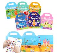 6PCS Reusable Sticker Books, 3D Sticker Scene Book, 3D Puffy Jelly Sticker Book Set Include Themes Ocean Space Animals Transport