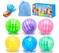 6Pcs Reusable Water Balloons Quick Fill, Self-Sealing Silicone Refillable Water Bombs with Mesh Bag, Summer Water Toys for Adults Beach Pool Party Outdoor Games