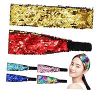 6Pcs Reversible Glitter Headbands for Women Elastic Sequin Hair Accessories Sparkly Hair Bands for Parties Everyday Wear Stylish Hair Decorations