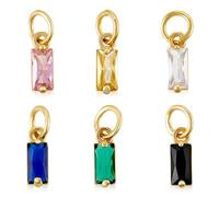 6PCS Rhinestone Charms for Jewelry Making Findings 18K Gold Plated Colorful Crystal Birthstone Pendants with Jump Ring Trendy Square Dangle Charm for DIY Craft Bracelets Necklaces Earrings Choker