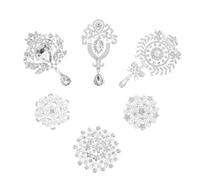 6pcs Rhinestone Pearl Lapel Pin Elegant, Silver Alloy Brooch Set | Six-piece Assortment, Delicate All-match Ornament, Suitable for Engagement and Carnival Wear