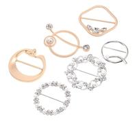 6pcs Rhinestone Shirt Tie Clip Ring Alloy Buckle Set for Ladies | Six-piece Mixed Silver and Matte Gold Set, Sturdy Hold, Delicate Finish, for Banquets and Dancing Parties