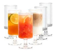 6Pcs Ribbed Vintage Wine Glasses, 12 oz Clear Fluted Water Goblet Glasses, Vintage Clear Cocktail Cups Ideal for Entertaining Parties Dishwasher Safe Perfect for Wine Whisky Champagne Juices and More