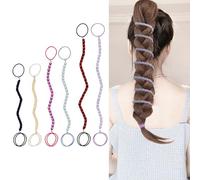 6PCS Rip Tie Hair Ties,Elastic Braided Spiral Hair Ties,Colorful Rip Tie for Yoga,No Damage Ponytail Holders for Long,Accessories for Women (Black + Beige+Blue-red+Blue-yellow+Red-black+Green-violet)