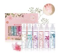 6Pcs Roll On Lip Oil Set, Clear Floral-Flavored Plumping Lip Gloss, Long Lasting Hydrating Lip Glow Oil with Flowers, No-Sticky Liquid Lipstick Lip Care Make up Set for Dry and Chapped Lips