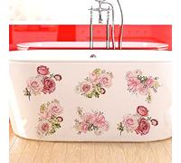 6Pcs Rose Flower Bird Oceans Bathtub Toilet Stickers Decals,Fish Bird Flower Leaf Waterproof Bathtub Lid Tank Seat Decals Cistern Self-Adhesive Bathroom Wall Sticker