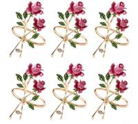6Pcs Rose Flower Napkin Rings, Metallic Napkin Rings, Reusable, For Wedding Receptions, Holiday Gatherings, Anniversary Dinners Hotels
