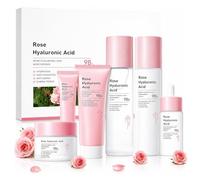 6PCS Rose Hyaluronic Acid Skin Care Sets & Kits,Korean Skincare Set,with Cleanser Toner Lotion Serum Eye Cream & Face Cream, Hydrating Facial Care Routine for Women Girls,Daily Moisturising Glow Kit