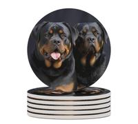 6PCS Rottweiler Wallpaper Coasters Non-Slip Round Drink Coasters with Ceramic Stone and Cork Base, Heat Resistant Absorbent 33.00Stone Coaster Set for Kinds of Mugs and Cups, 4 Inch