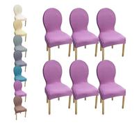 6pcs Round Elastic Dining Chair Covers - Universal Kitchen Slipcovers for Wooden Oval Backrest Modern Home Decor Easy to Clean Stretchable and