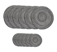 6Pcs Round Placemats and 6Pcs Coasters for Dining Table 30CM 11CM Cotton Blend Woven Texture for Home Kitchen Table Decor (Black)
