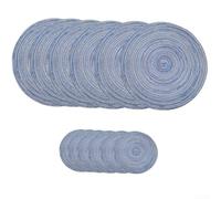 6Pcs Round Placemats and 6Pcs Coasters for Dining Table 30CM 11CM Cotton Blend Woven Texture for Home Kitchen Table Decor (Blue)