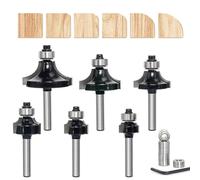6PCS Roundover Router Bit Set , 1/4 inch Shank，Corner Rounding Edge Forming Cutter, Roundover Beading Router Bit, Radius 1/16”,1/8”, 3/16”, 1/4”, 3/8”, 1/2” with 6 extra 3/8" bearings