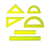 6PCS Ruler Math Set, Straight Protractor Triangle Geometry Transparent Math Ruler Measuring Tools For School Office Home(Yellow)