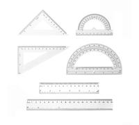 6PCS Ruler Math Set, Straight Protractor Triangle Geometry Transparent Math Ruler Measuring Tools For School Office Home(White)