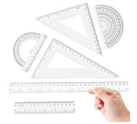 6Pcs Ruler Set, Inches & Metric Clear Ruler Set with Straight Protractor Triangle, Practical Multifunctional Plastic Rulers for School Classroom Math Tools