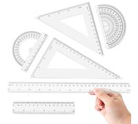 6Pcs Ruler Set, Inches & Metric Clear Ruler Set with Straight Protractor Triangle, Practical Multifunctional Plastic Rulers for School Classroom Math Tools