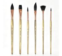 6Pcs Sable Watercolour Brush Set - Flat, Round, Rigger & Fan for Artists