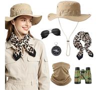 6Pcs Safari Costume Explorer Costume Adult Safari Hat with Accessories Set