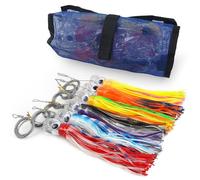 6PCS Saltwater Trolling Lures,6inch/9inch Soft Squid Skirts Lure for Marlin Tuna Mahi Dolphin Durado Wahoo Trolling Lures Free Mesh Bag Offshore Big Game Lure (9inch - 6pcs)