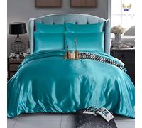 6PCS Satin Duvet Cover Bedding Set Plain Luxury Soft Bed Set Include (1xDuvet Cover, 1xFitted Sheet, 4xHousewife Pillow Case) (Double,Teal)-(Same Day Dispatch)