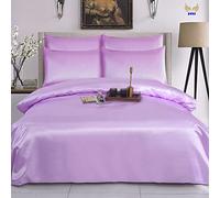 6PCS Satin Duvet Cover Bedding Set Plain Luxury Soft Bed Set Include (1xDuvet Cover, 1xFitted Sheet, 4xHousewife Pillow Case) (Double, Lilac)-(Same Day Dispatch)