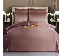 6PCS Satin Duvet Cover Bedding Set Plain Luxury Soft Bed Set Include (1xDuvet Cover, 1xFitted Sheet, 4xHousewife Pillow Case) (King, Blush Pink)-(Same Day Dispatch)