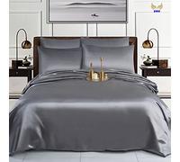 6PCS Satin Duvet Cover Bedding Set Plain Luxury Soft Bed Set Include (1xDuvet Cover, 1xFitted Sheet, 4xHousewife Pillow Case) (King, Silver)-(Same Day Dispatch)